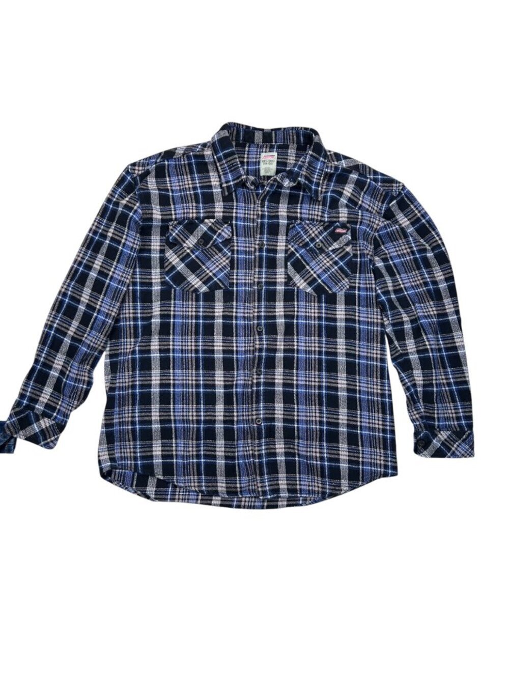 Dickies 3XL 54-56 Heavyweight Flannel Work Shirt Plaid Blue White Outdoors